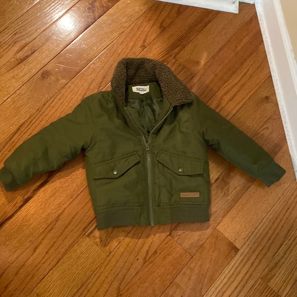 Boys 3T olive green coat with brown fleece collar